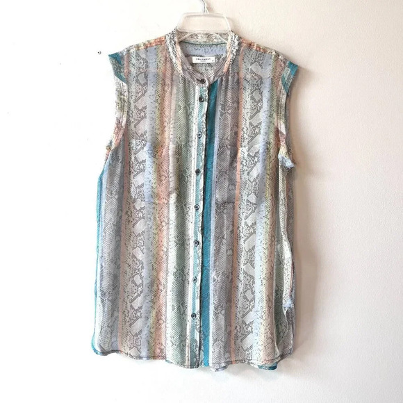 Equipment Women's Round Neck Sleeveless Button Up Blouse Snake Print Siz… - Picture 1 of 8